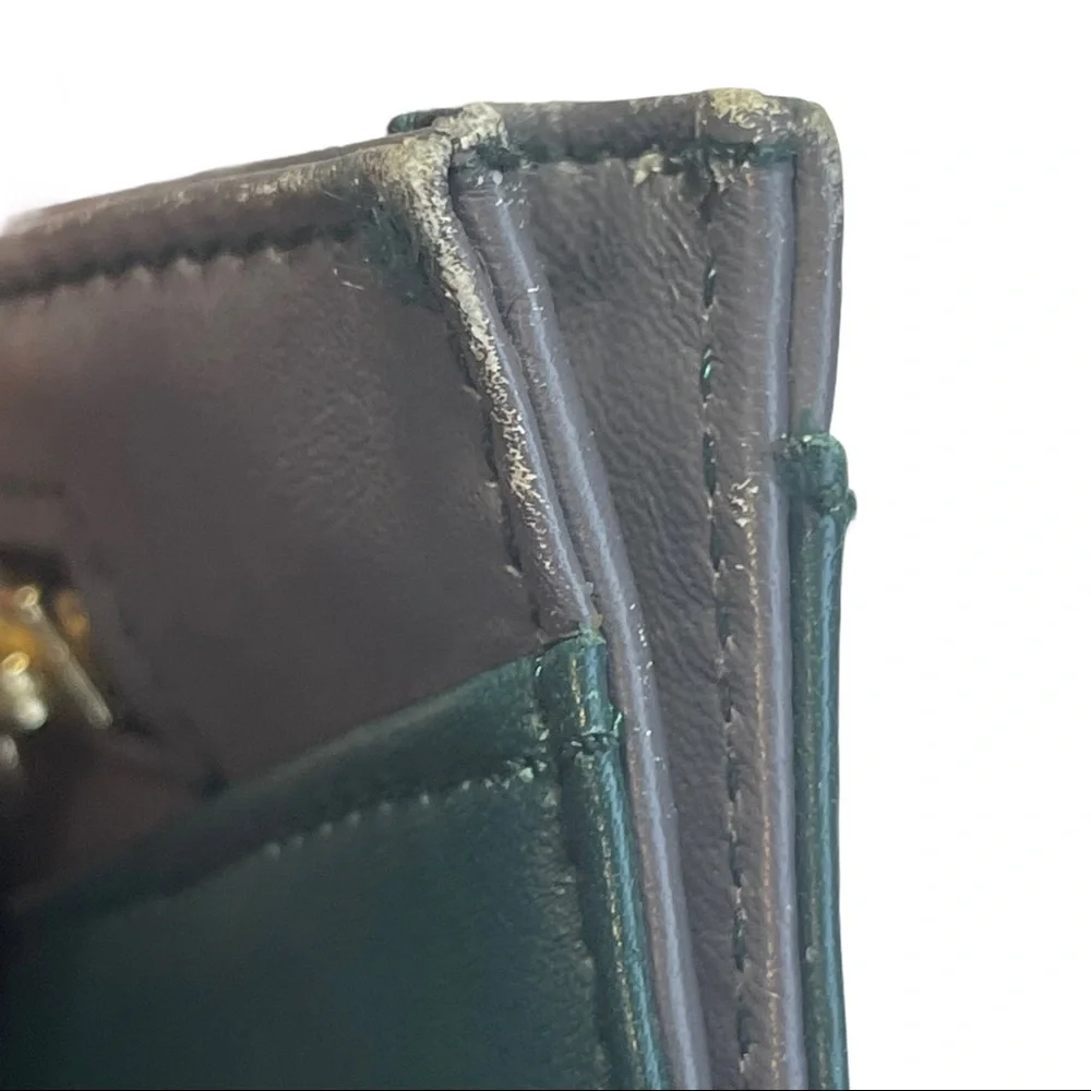 HALOGEN Leather Clutch Dark teal green w/wrist strap Two-Toned Minimalist Mod